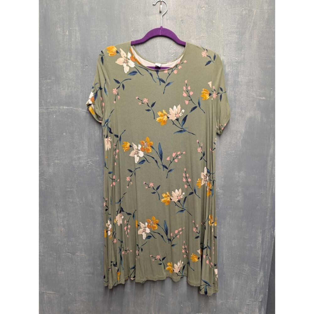 Old Navy Jersey Swing Dress XL Army Green Floral - Picture 2 of 5